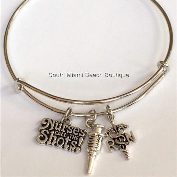 Nursing RN Caduceus Charm Bracelet Syringe Cute Graduation Gift Silver Plated - Picture 1 of 8